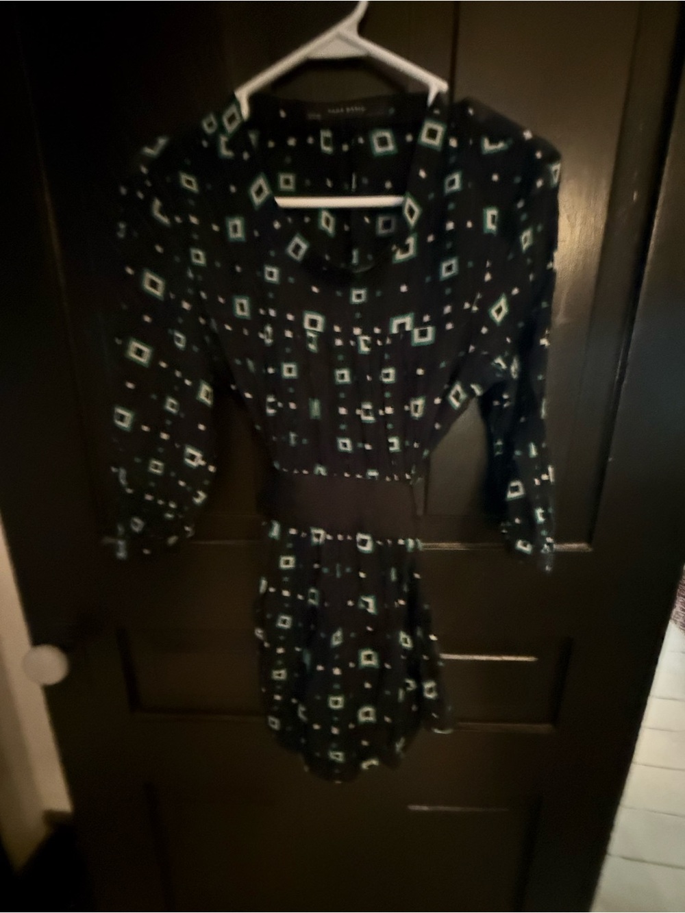 Zara Black Geometric Print Long Sleeve Blouse